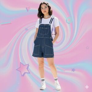 Vintage Denim Bib Carpenter Shortalls / Overall Shorts - Small